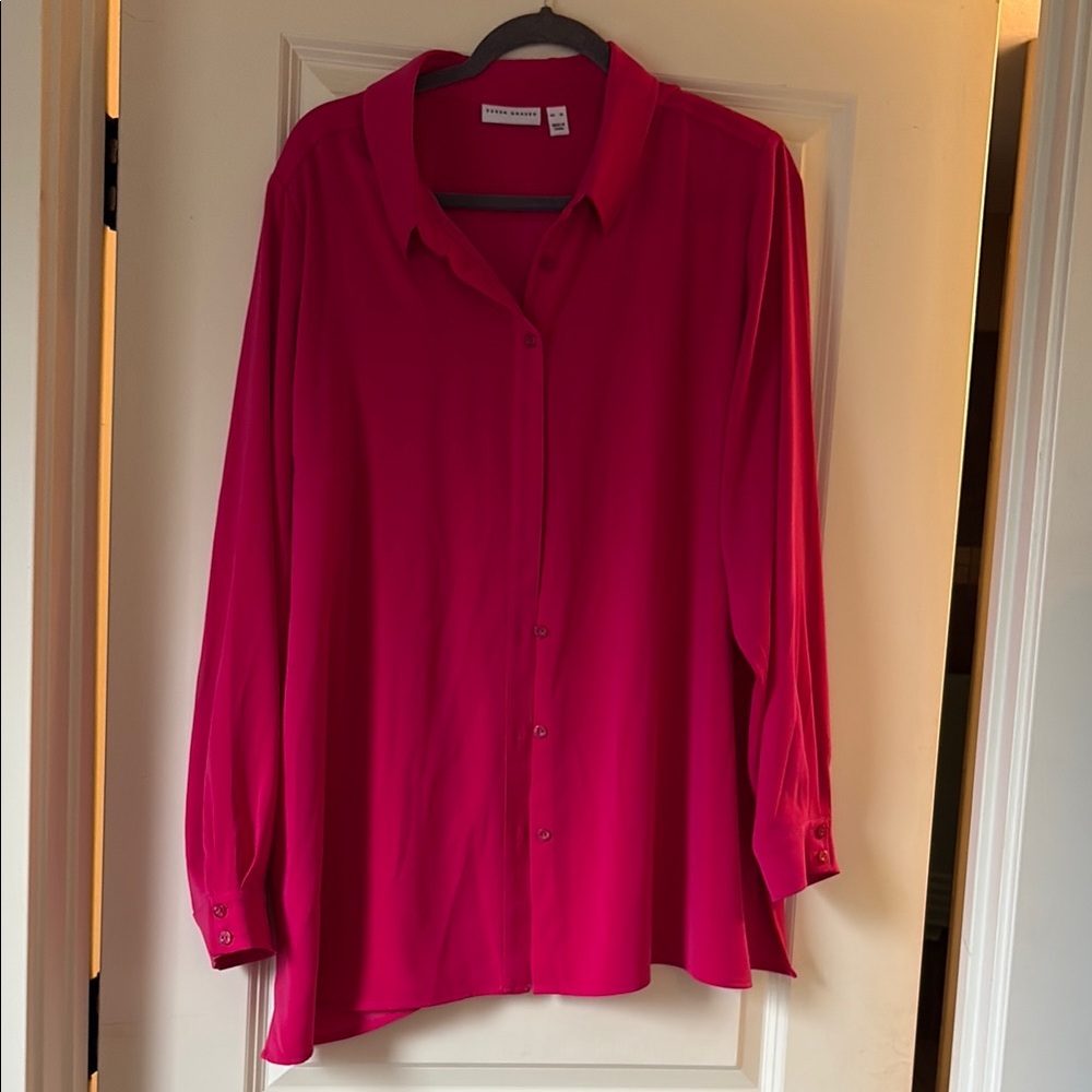 Susan Graver Pink Oversized Button Down Shirt